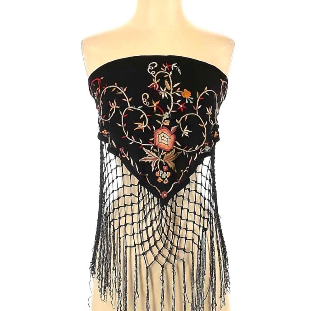 Raga Boho Fringe Scarf Crop Top XS